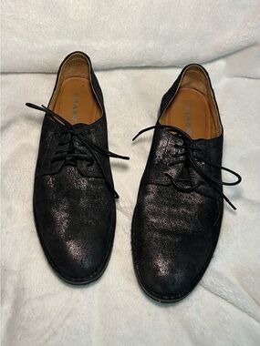 TRASK Ana Metallic Women’s Black Leather Oxfords